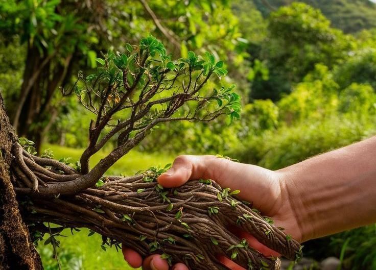 Mains tenant des branchages destinés au compost